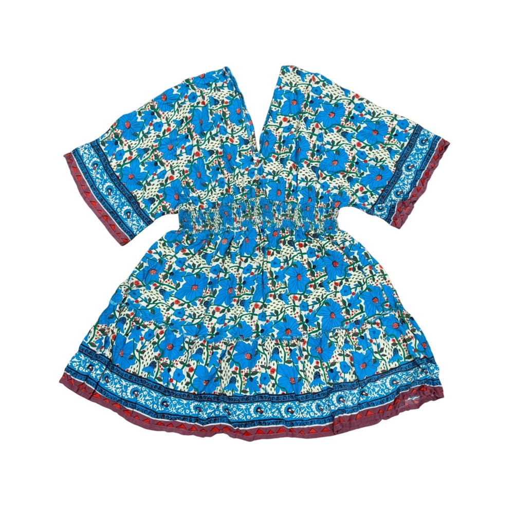 NATURAL LIFE Blue Floral Mini Dress with Red Trim